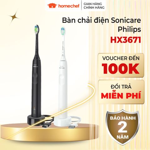 Bàn Chải Điện Philips Sonicare HX3671/54 Đen - Loại Bỏ Mảng Bám Gấp 3 Lần, Bảo Hành 2 Năm, Hàng Chính Hãng