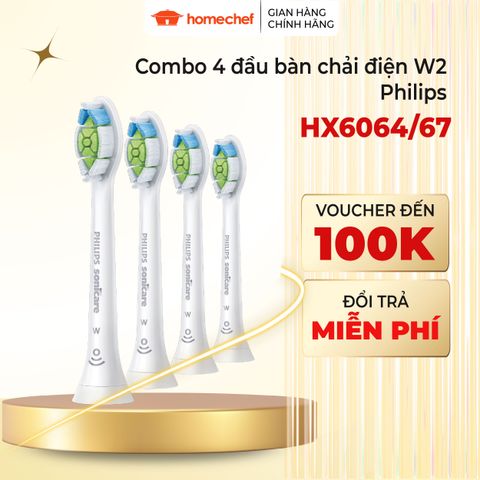 Bộ 4 đầu bàn chải Philips Sonicare W2 Optimal White HX6064/67 - Thay thế cho máy HX3671/23, Làm trắng răng hiệu quả