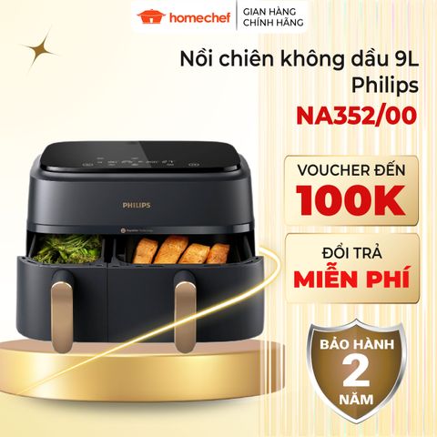 Nồi Chiên Không Dầu Philips NA352 9L - Công Nghệ Rapid Air, Hai Ngăn Độc Đáo, Bảo Hành 2 Năm, Tiết Kiệm Năng Lượng 70%