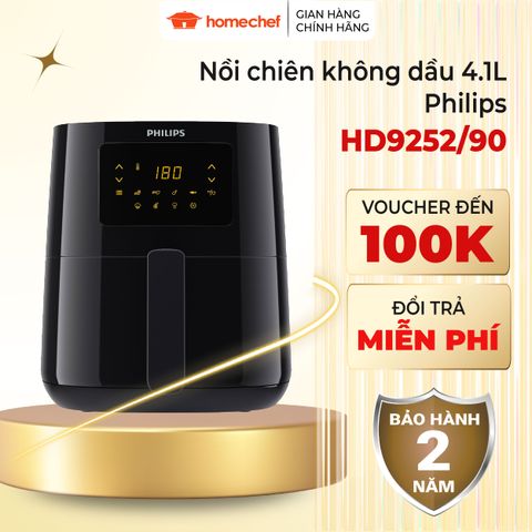 Nồi Chiên Không Dầu Philips HD9252/90 4.2L - Công Nghệ Rapid Air Giảm Đến 90% Chất Béo, Bảo Hành 2 Năm