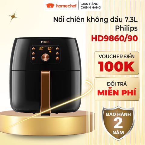 Nồi chiên không dầu điện tử Philips HD9860, dung tích 7.3L-1.4kg, công suất 2225W, bảo hành 2 năm