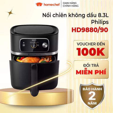 Nồi Chiên Không Dầu Điện Tử Philips HD9880 8.3L 2000W - Công Nghệ Rapid Air, Kết Nối Wifi, Tự Động Ngắt, Bảo Hành 2 Năm