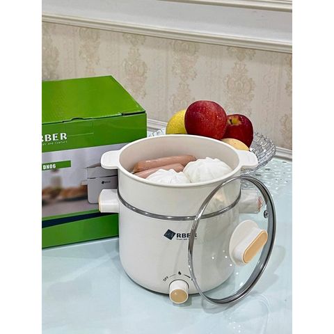 Nồi lẩu mini Arber DN06 1.5L - Nồi lẩu điện đa năng chất liệu inox 304, hấp, chiên, kho, xào - Phụ kiện xưng hấp kèm theo