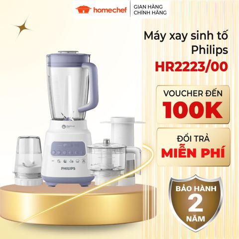 Máy Xay Sinh Tố Philips HR2223, Dung Tích 2L, Công Suất 700W, 3 Cối Xay, Công Nghệ ProBlend Crush, Bảo Hành 2 Năm