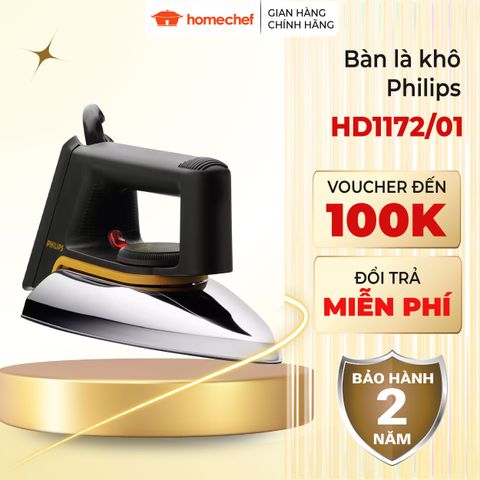 Bàn ủi khô Philips HD1172/01 950W - Thiết kế nhỏ gọn, chống dính, dễ dùng cho mọi chất liệu vải, lý tưởng cho du lịch