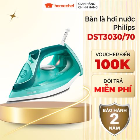 Bàn ủi hơi nước cầm tay Philips DST3030 - 2400W, phun hơi tự động, chống dính, bảo hành 2 năm, dung tích 300ml, phù hợp mọi loại vải