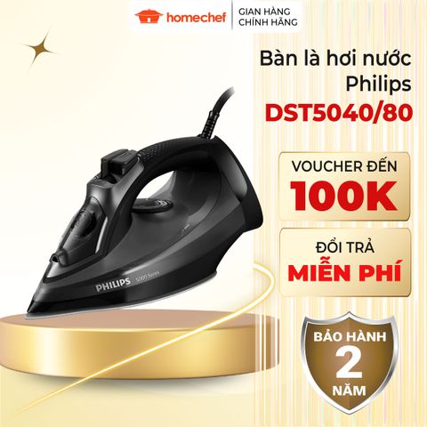Bàn ủi hơi nước cầm tay Philips DST5040 - Công suất 2600W, mặt đế chống xước, bảo hành 2 năm - Hàng chính hãng, dễ sử dụng.
