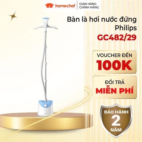 Bàn ủi hơi nước đứng Philips GC482/29 - Công suất 1600W, phun hơi tự động, ngăn chứa 1.4L, bảo hành 2 năm, ủi nhanh chóng hiệu quả.