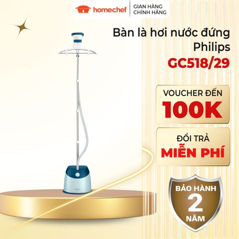 Bàn Ủi Hơi Nước Đứng Philips GC518 - Công Suất 1600W, Dung Tích 1.6L, 5 Chế Độ Phun Hơi, Bảo Hành 2 Năm - Uốn Nắn Tất Cả Chất Liệu Vải