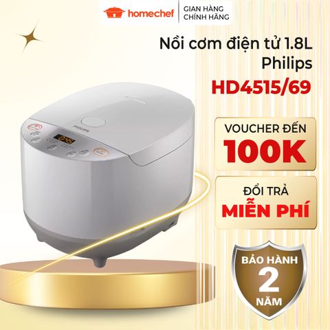Nồi Cơm Điện Tử Philips HD4515/69 1,8L - Công Nghệ Nấu Thông Minh 3D, 5 Chế Độ Nấu Tự Động, Món Ngon Cho Gia Đình