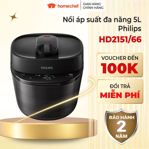 Nồi Áp Suất Điện Tử Philips HD2151 - Dung Tích 5L, Công Suất 1090W, Nấu Nhanh, Menu Đa Dạng, Bảo Hành 2 Năm