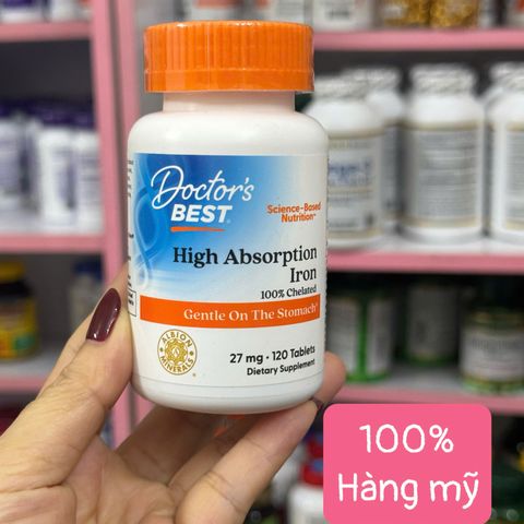 Viên Uống Sắt Doctor's Best Ferrochel - Bổ Sung Sắt Hấp Thu Cao Không Gây Táo Bón, Hỗ Trợ Thiếu Máu cho Phụ Nữ Mang Thai và Người Ăn Chay