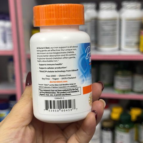 Viên Uống Sắt Doctor's Best Ferrochel - Bổ Sung Sắt Hấp Thu Cao Không Gây Táo Bón, Hỗ Trợ Thiếu Máu cho Phụ Nữ Mang Thai và Người Ăn Chay
