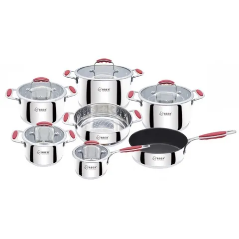 Bộ nồi Inox 7 món Arber Ruby cao cấp - Bộ nồi 3 đáy siêu bền, dùng cho bếp từ, gas, điện - Chất liệu Inox 304 an toàn, dễ vệ sinh