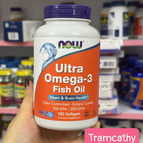 100% Hàng mỹ-Viên uống bổ sung Omega 3 hỗ trợ tim mạch, trí não – NOW Ultra Omega 3 180 viên