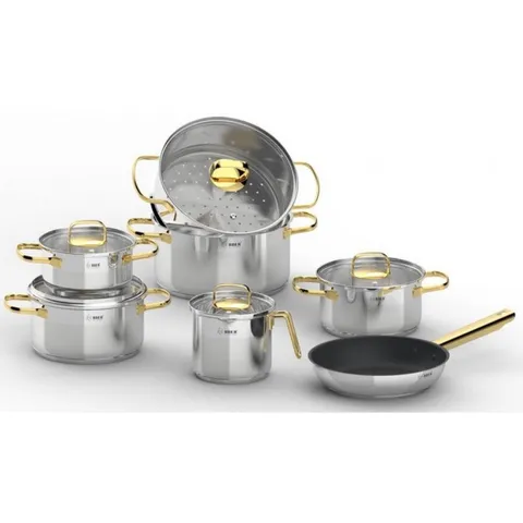 Bộ Nồi Inox 7 Món Arber Gold Max - Chảo & Nồi Cao Cấp Chống Dính, Dành Cho Bếp Gas & Điện Từ, Chất Liệu Thép Không Gỉ 304