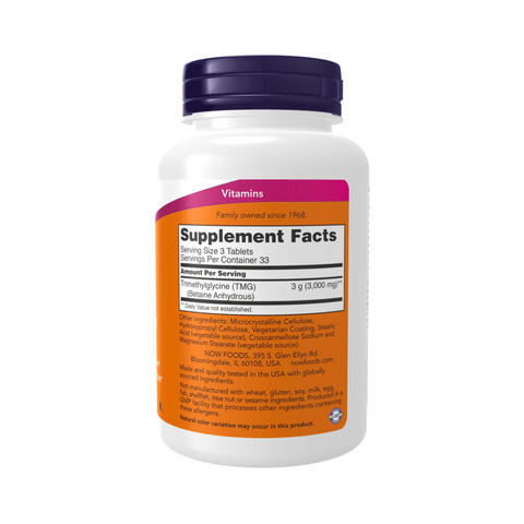 Viên Uống TMG Trimethylglycine NOW Foods Cải Thiện Homocysteine Tăng Cường Sức Khỏe Tổng Thể (Hộp 120 viên) - YoungFit