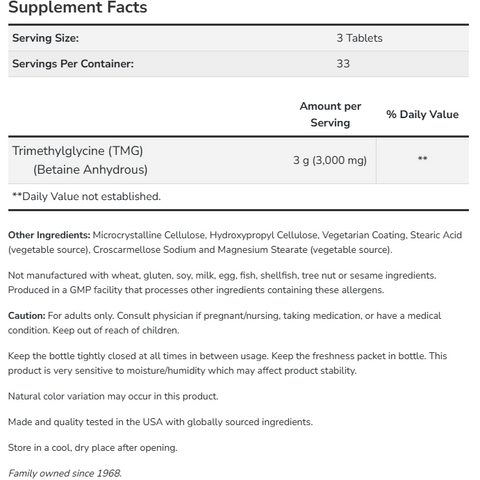 Viên Uống TMG Trimethylglycine NOW Foods Cải Thiện Homocysteine Tăng Cường Sức Khỏe Tổng Thể (Hộp 120 viên) - YoungFit