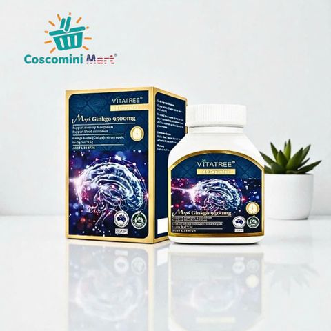 Viên Uống Tăng Tuần Hoàn Não Vitatree Maxi Ginkgo 9500mg - Hỗ Trợ Tăng Cường Trí Nhớ và Tập Trung (60 Viên)