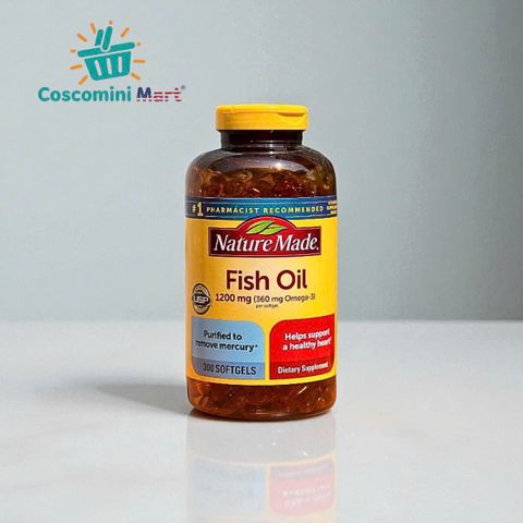 Viên uống dầu cá Nature Made Fish Oil 1200mg Omega 3 300 viên - Hỗ trợ sức khỏe tim mạch và cải thiện trí nhớ