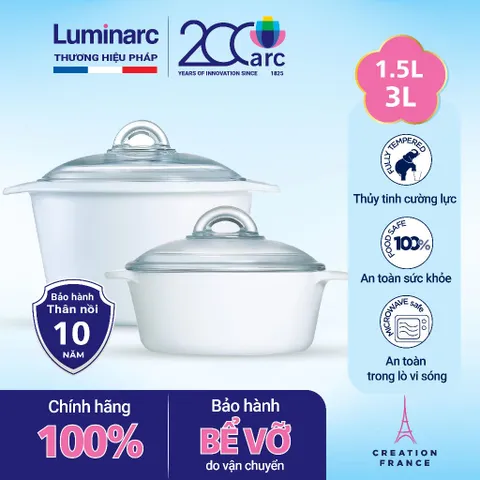 Nồi Thủy Tinh Luminarc Vitroline 1L-5L - Chịu Nhiệt Cao, An Toàn Cho Sức Khỏe - Sản Xuất Tại Pháp, Bảo Hành 10 Năm