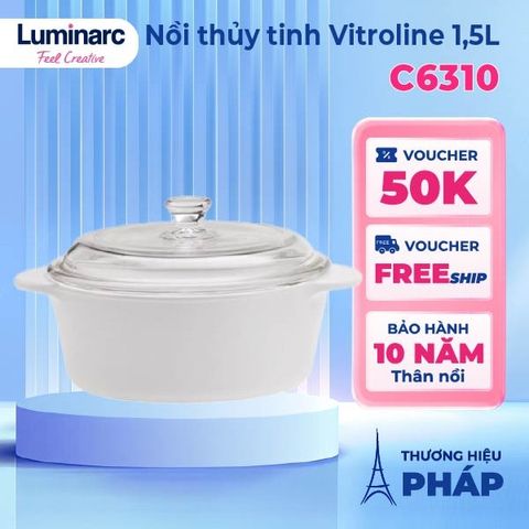 Nồi Thủy Tinh Luminarc Blooming C6310, Dung Tích 1.5L, Bền Chắc, Dùng Bếp Ga & Hồng Ngoại, Sản Xuất Tại Pháp
