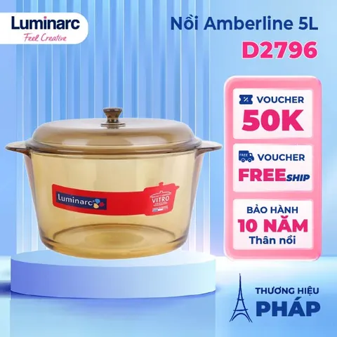 Nồi Thủy Tinh Nâu Luminarc Amberline 5L D2796 - Chịu Nhiệt - Dùng Bếp Ga & Hồng Ngoại - An Toàn Cho Sức Khỏe - Bền Bỉ 10 Năm