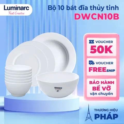 Bộ Bát Đĩa Thủy Tinh Luminarc Diwali 10 chi tiết DWCN10B, chịu sốc nhiệt tốt | Hàng chính hãng