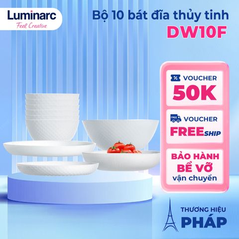 Bộ bát đĩa Luminarc Diwali Precious 10 chi tiết DW10F - Thủy tinh cao cấp, dùng được trong lò vi sóng và máy rửa bát, thiết kế sang trọng