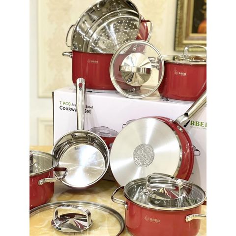 Bộ Nồi Inox Cao Cấp Arber AB GARNET 7 Chiếc - Chống Dính Xylan Plus, Sử Dụng Được Trên Tất Cả Các Loại Bếp