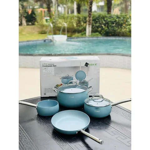Bộ Nồi Nhôm Aluminium Arber 4 Chiếc Cao Cấp - Bộ Nồi Inox Chống Dính Dùng Cho Bếp Từ, Dễ Vệ Sinh, An Toàn, Thời Trang