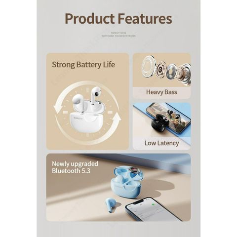 Tai nghe Bluetooth không dây Lenovo LP17 V5.3 - Giảm tiếng ồn thông minh, thời gian chạy 4 giờ, phạm vi 10m, âm thanh sống động