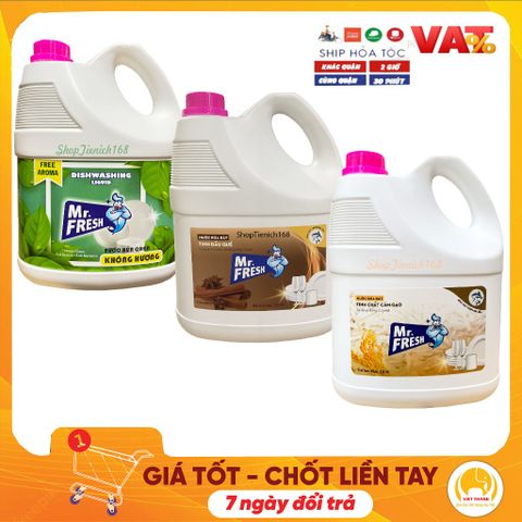 Nước Rửa Chén Mr.Fresh Tinh Chất Cám Gạo 3.8L - An Toàn Dịu Nhẹ, Đánh Bay Dầu Mỡ, Khử Mùi Tanh, Thân Thiện Môi Trường