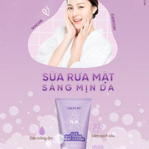 Sữa Rửa Mặt Lro'Cre Ngăn Ngừa Mụn & Làm Sáng Da - Acne Whitening Creme Cleanser 100g, Dưỡng Sạch Sâu & Cung Cấp Vitamin C