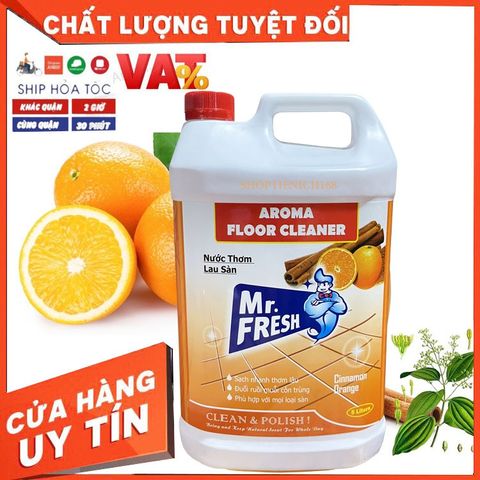 Nước Thơm Lau Sàn Mr.Fresh 5L Hương Cam Quế - Tẩy Rửa An Toàn, Diệt Khuẩn, Thơm Mát, Dùng Cho Mọi Loại Sàn Nhà