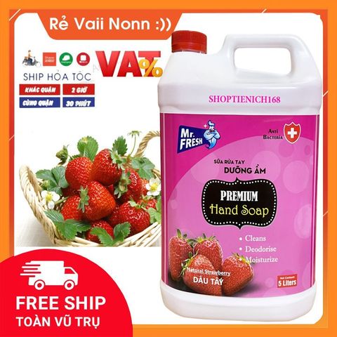 Nước Rửa Tay Premium Mr Fresh 5L - Kháng Khuẩn, Làm Sạch, Thơm Quế, Giữ Ẩm, Mềm Mại Cho Da Tay