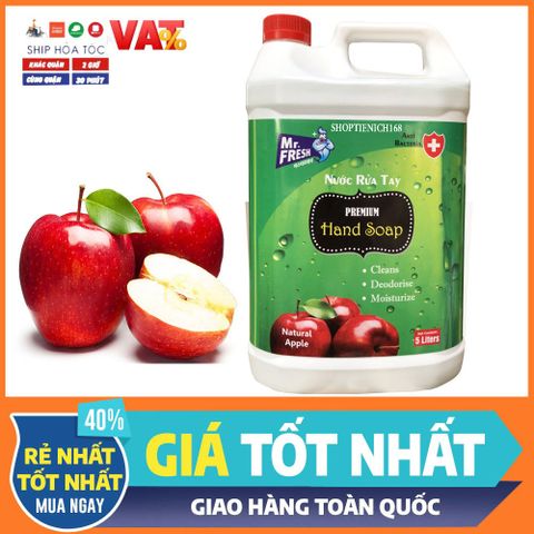 Nước rửa tay Premium Mr Fresh 5L Hương Táo - Kháng khuẩn, Làm sạch, Giữ ẩm, Phù hợp với tất cả loại da