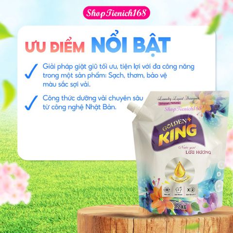 Nước Giặt Xả 2 Trong 1 Golden King 3,2Kg - Hương Sảng Khoái Thơm Mát, Bảo Vệ Vải, Lưu Hương Đến 72 Giờ
