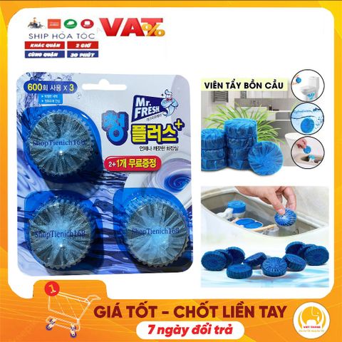 Viên tẩy khử mùi bồn cầu tự động Mr.Fresh - Vỉ 3 viên, diệt khuẩn, khoảng 350 lần xả, giữ toilet sạch sẽ, thơm mát