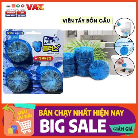 Viên tẩy khử mùi bồn cầu tự động Mr.Fresh - Vỉ 3 viên, diệt khuẩn, khoảng 350 lần xả, giữ toilet sạch sẽ, thơm mát