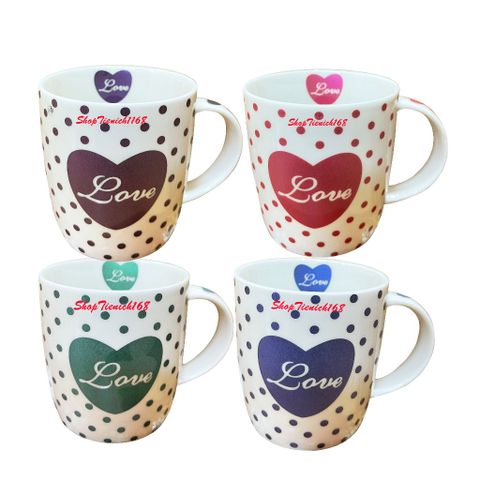 Cốc Sứ Uống Nước Love Dễ Thương 300ml - Gốm Sứ Cao Cấp, Quà Tặng Độc Đáo, Phù Hợp Cho Caffe và Trà