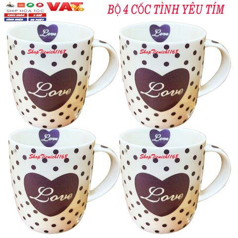 Cốc Sứ Uống Nước Love Dễ Thương 300ml - Gốm Sứ Cao Cấp, Quà Tặng Độc Đáo, Phù Hợp Cho Caffe và Trà