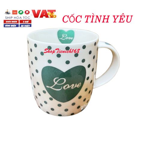 Cốc Sứ Uống Nước Love Dễ Thương 300ml - Gốm Sứ Cao Cấp, Quà Tặng Độc Đáo, Phù Hợp Cho Caffe và Trà
