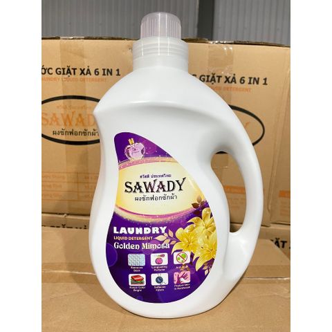 Nước Giặt Xả 6 In 1 Sawady Thái Lan 3,8L - Đậm Đặc, Giữ Màu, Hương Mimosa Tươi Mát, Phù Hợp Giặt Tay và Giặt Máy
