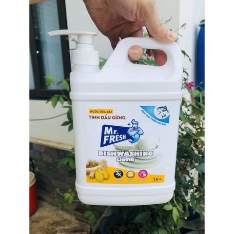 Nước Rửa Chén Hữu Cơ Mr.Fresh 1.6L - Tinh Dầu Quế & Gừng, Diệt Khuẩn, Khử Mùi, Giữ Ẩm Da Tay, An Toàn Cho Sức Khỏe