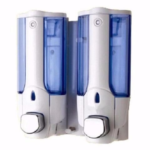 Hộp Đựng Nước Rửa Tay & Dầu Gội Treo Tường Cao Cấp Hai Bình Nhấn - Thiết Kế Sang Trọng 660ml (Xanh)