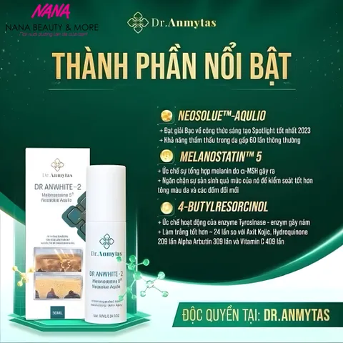 Kem Dưỡng Trắng Da Dr.Anwhite-2 Dr.Anmytas 30ML - Công Nghệ Ức Chế Melanin Hiệu Quả, Phù Hợp Mọi Loại Da