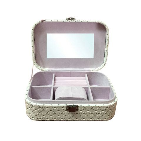 Hộp đựng trang sức cao cấp Hando Crystal - Thiết kế thông minh 6 ngăn, chất liệu giả da đính đá mỹ ký (20 x 14 x 7 cm)