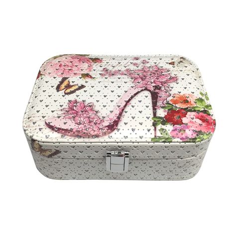 Hộp đựng trang sức cao cấp Hando Crystal - Thiết kế thông minh 6 ngăn, chất liệu giả da đính đá mỹ ký (20 x 14 x 7 cm)