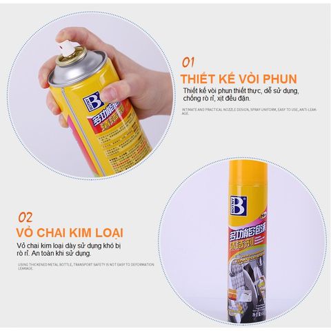 Xịt Vệ Sinh Ghế Da Ô Tô BOTNY 650ML - Chất Tẩy Rửa Đa Năng, Kháng Khuẩn, Khử Mùi, Dưỡng Da Xe Hơi Cho Nội Thất Sáng Bóng